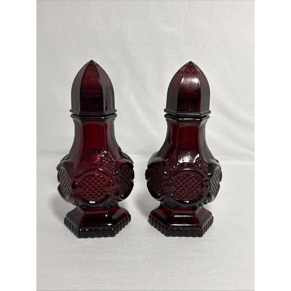 Vintage 1978 Avon 1876 Cape Cod Collection Ruby Red Salt and Pepper Shakers.